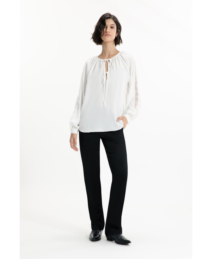 Camisa Segal Bata Lace Off White