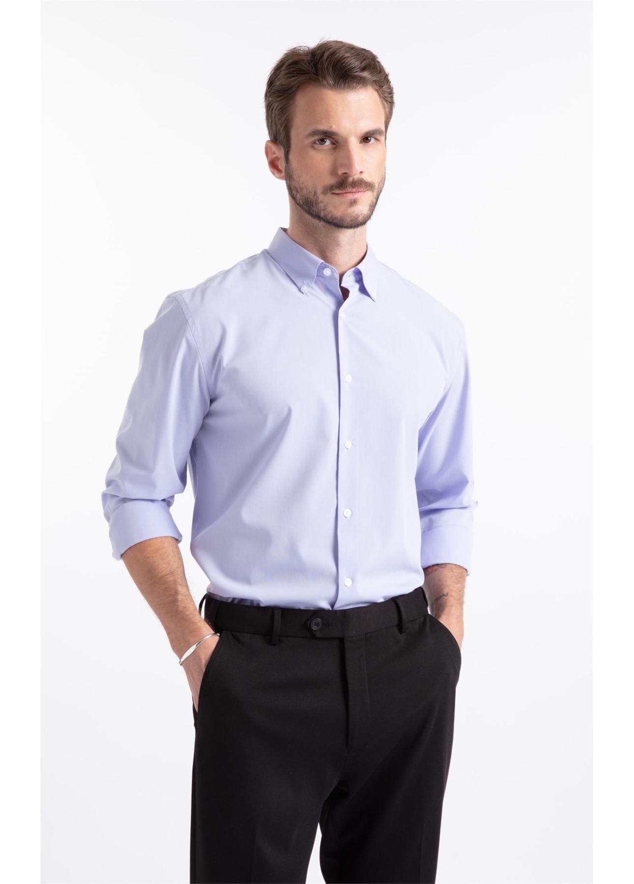 Camisa Slim Button Down Azul Pervante