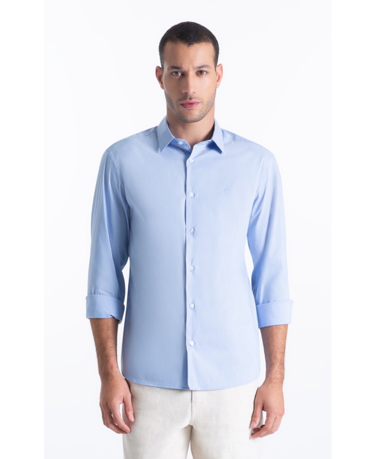 Camisa Tech Blend Ly Leonardo Slim Xangai Ml Azul Bic