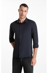 Camisa Tech Jersey Squares Slim Xangai Ml Dark Navy