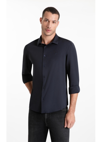 Camisa Tech Jersey Squares Slim Xangai Ml Dark Navy