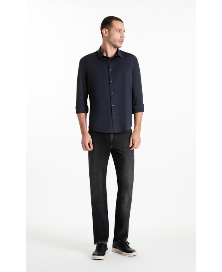 Camisa Tech Jersey Squares Slim Xangai Ml Dark Navy