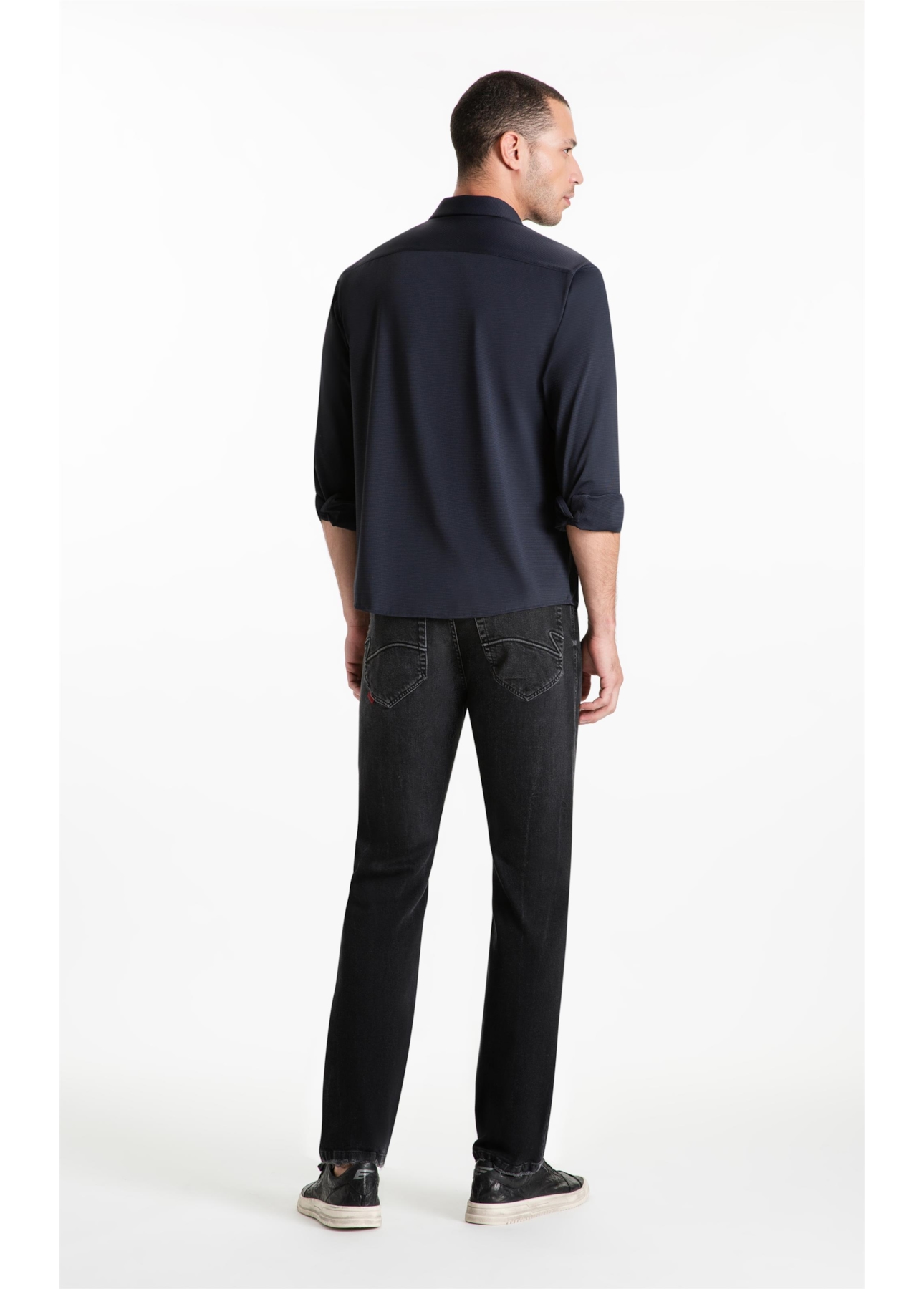 Camisa Tech Jersey Squares Slim Xangai Ml Dark Navy