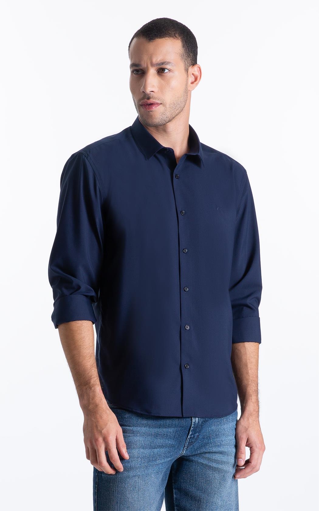 ヤ*カ様 SEE SEE BASIC LS TEE D NAVY Camisa Tech Modal Slim Xangai Dark Navy
