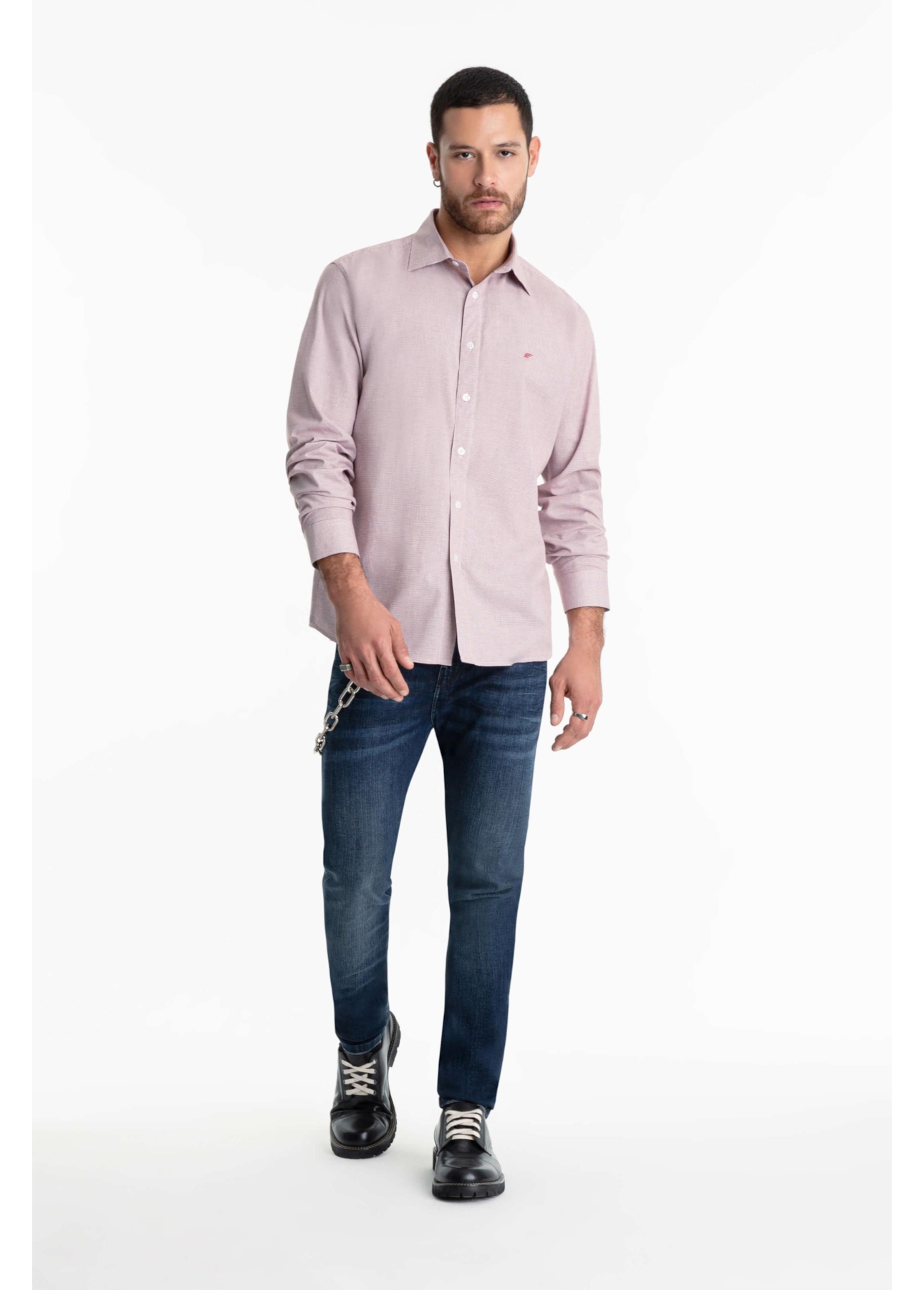 Camisa Tricoline Cold Plaid Slim Bordeaux