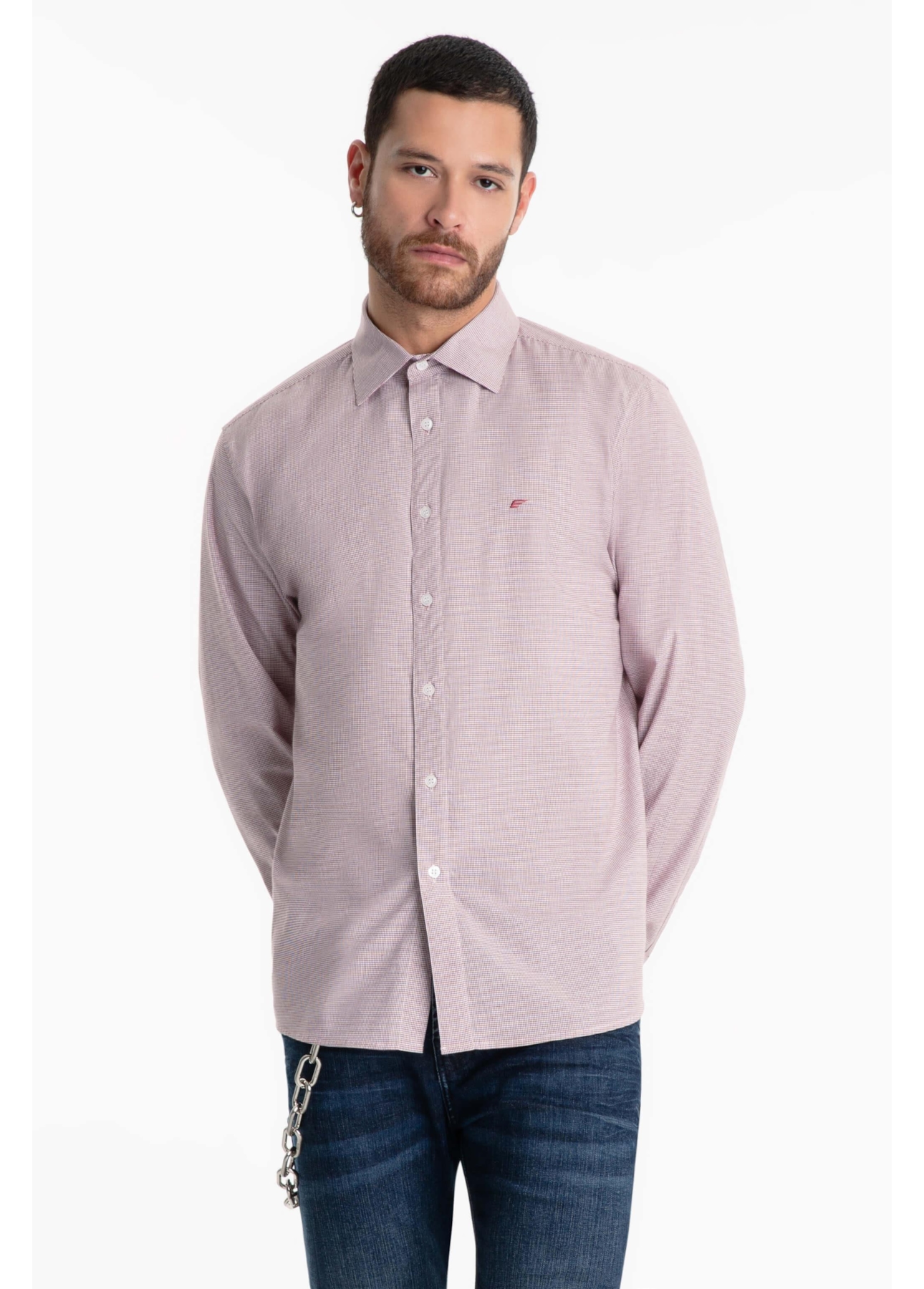 Camisa Tricoline Cold Plaid Slim Bordeaux