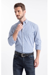 Camisa Tricoline Cygnus Slim Button Down Azul Pervante