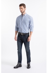 Camisa Tricoline Cygnus Slim Button Down Azul Pervante