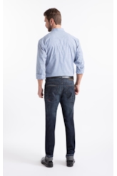 Camisa Tricoline Cygnus Slim Button Down Azul Pervante