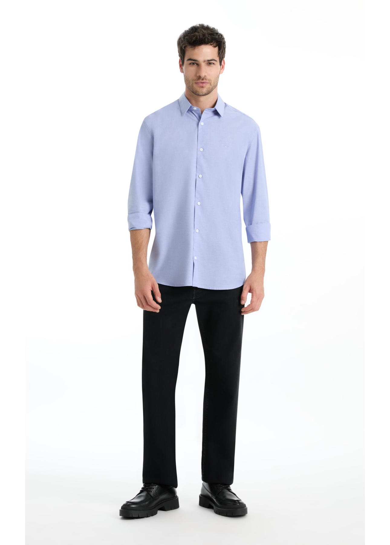 Camisa Tricoline Fil a Fil Moli Azul Pervante