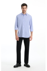 Camisa Tricoline Fil a Fil Moli Azul Pervante