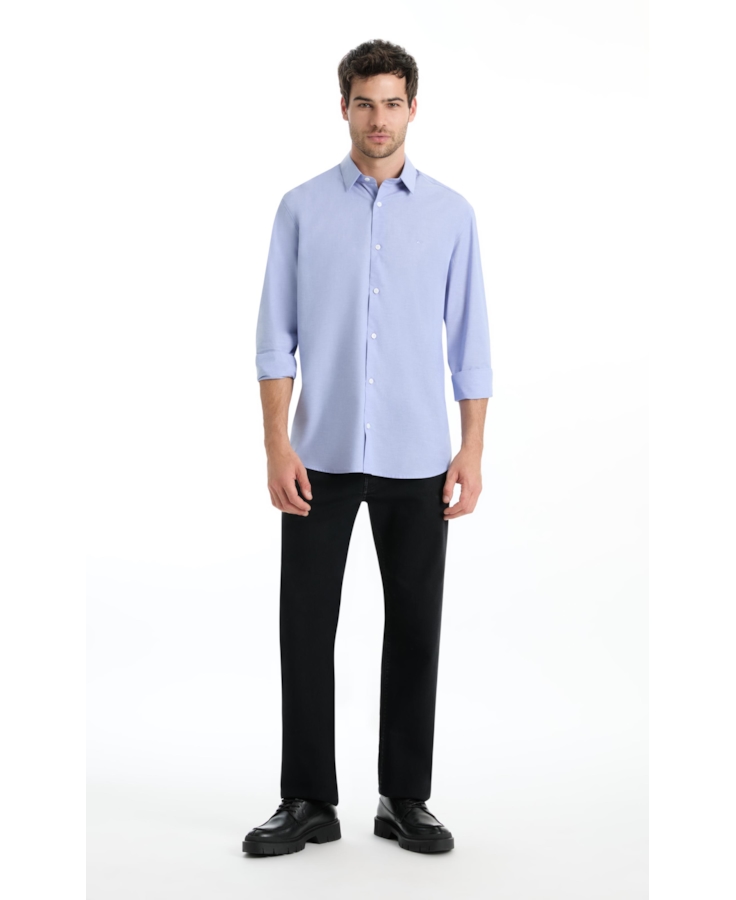 Camisa Tricoline Fil a Fil Moli Azul Pervante