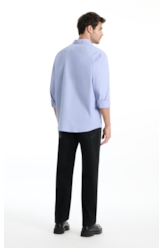 Camisa Tricoline Fil a Fil Moli Azul Pervante