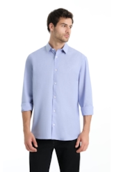 Camisa Tricoline Fil a Fil Moli Azul Pervante