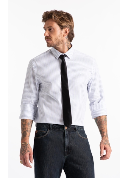 Camisa Tricoline  Foligno Slim Xangai Azul Jeans
