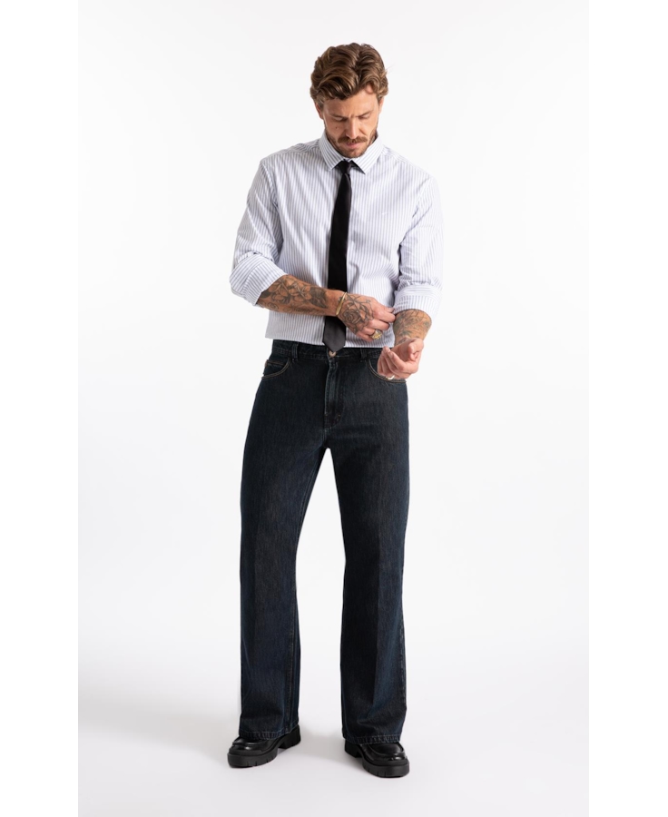 Camisa Tricoline  Foligno Slim Xangai Azul Jeans