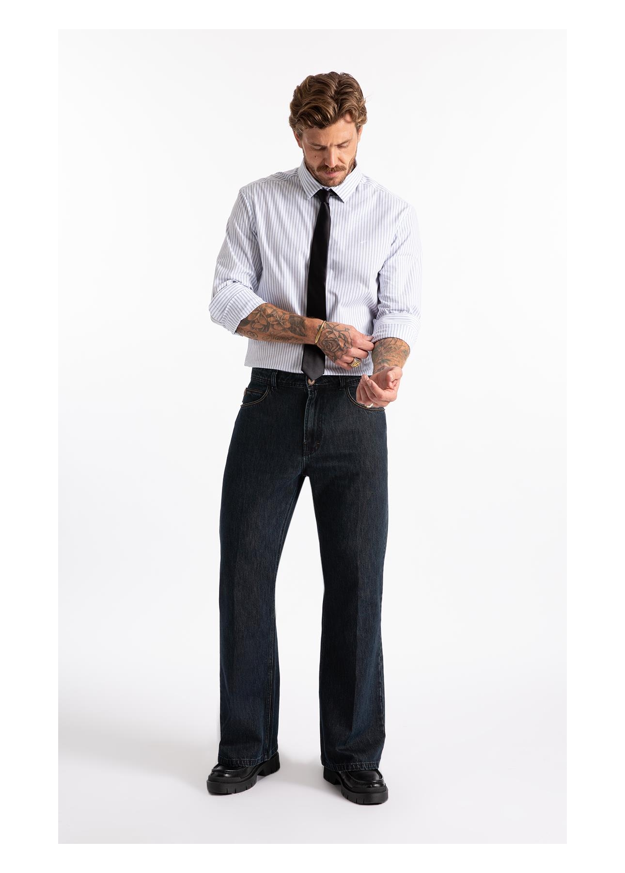 Camisa Tricoline  Foligno Slim Xangai Azul Jeans