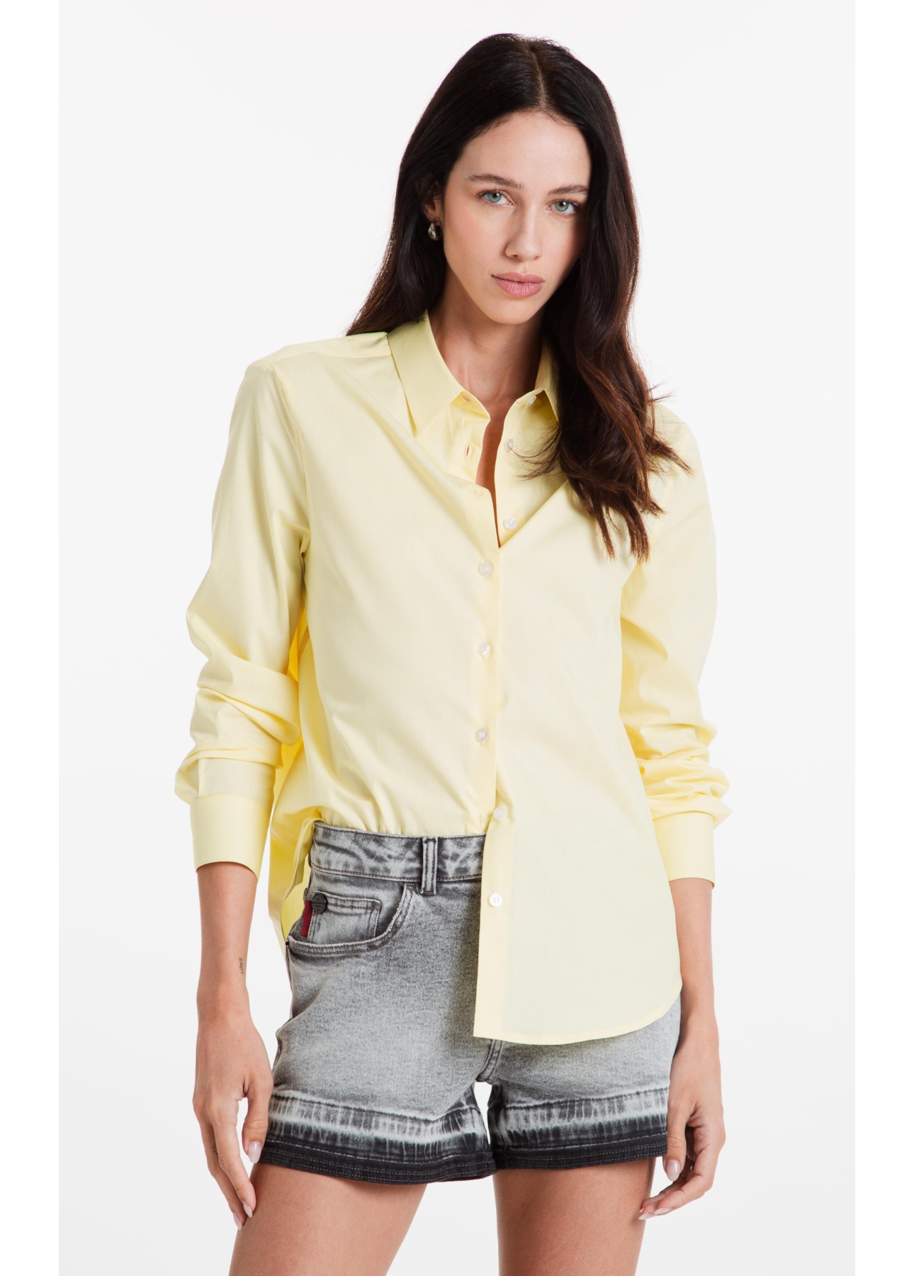 Camisa Tricoline Ly Classic Xangai Fusioned Amarelo Claro