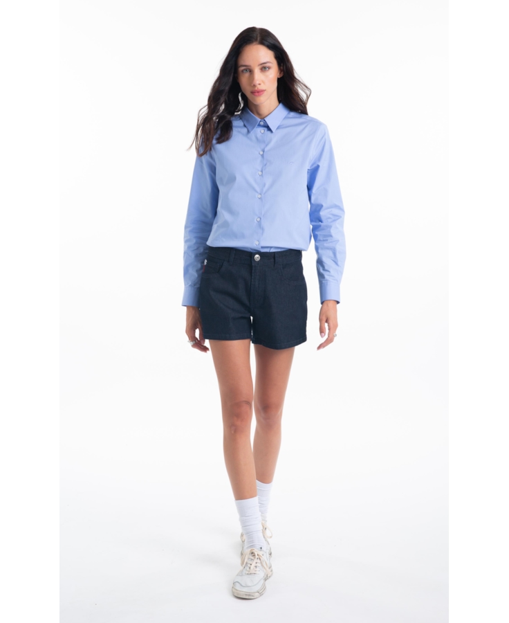 Camisa Tricoline Ly Classic Xangai Fusioned Azul Chofer