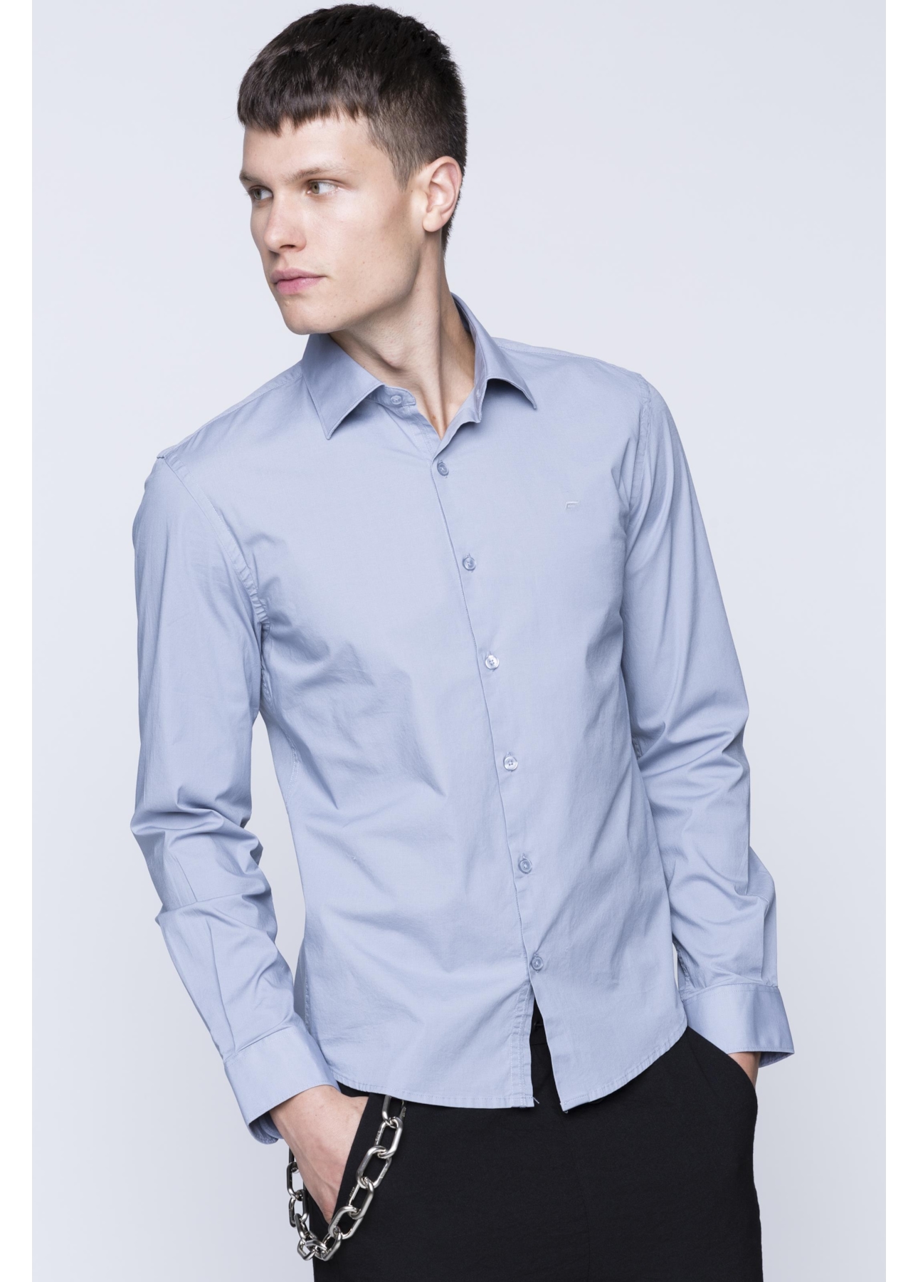 Camisa Tricoline Ly Slim Italian Azul Seco