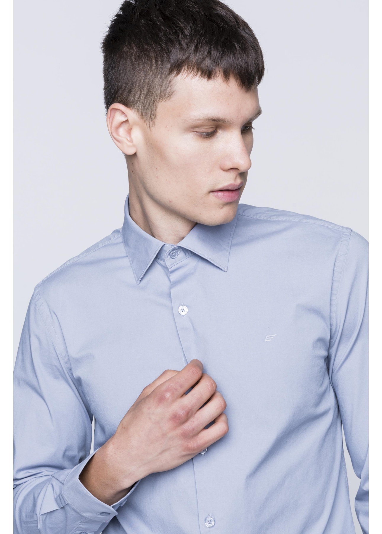 Camisa Tricoline Ly Slim Italian Azul Seco