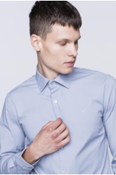 Camisa Tricoline Ly Slim Italian Azul Seco