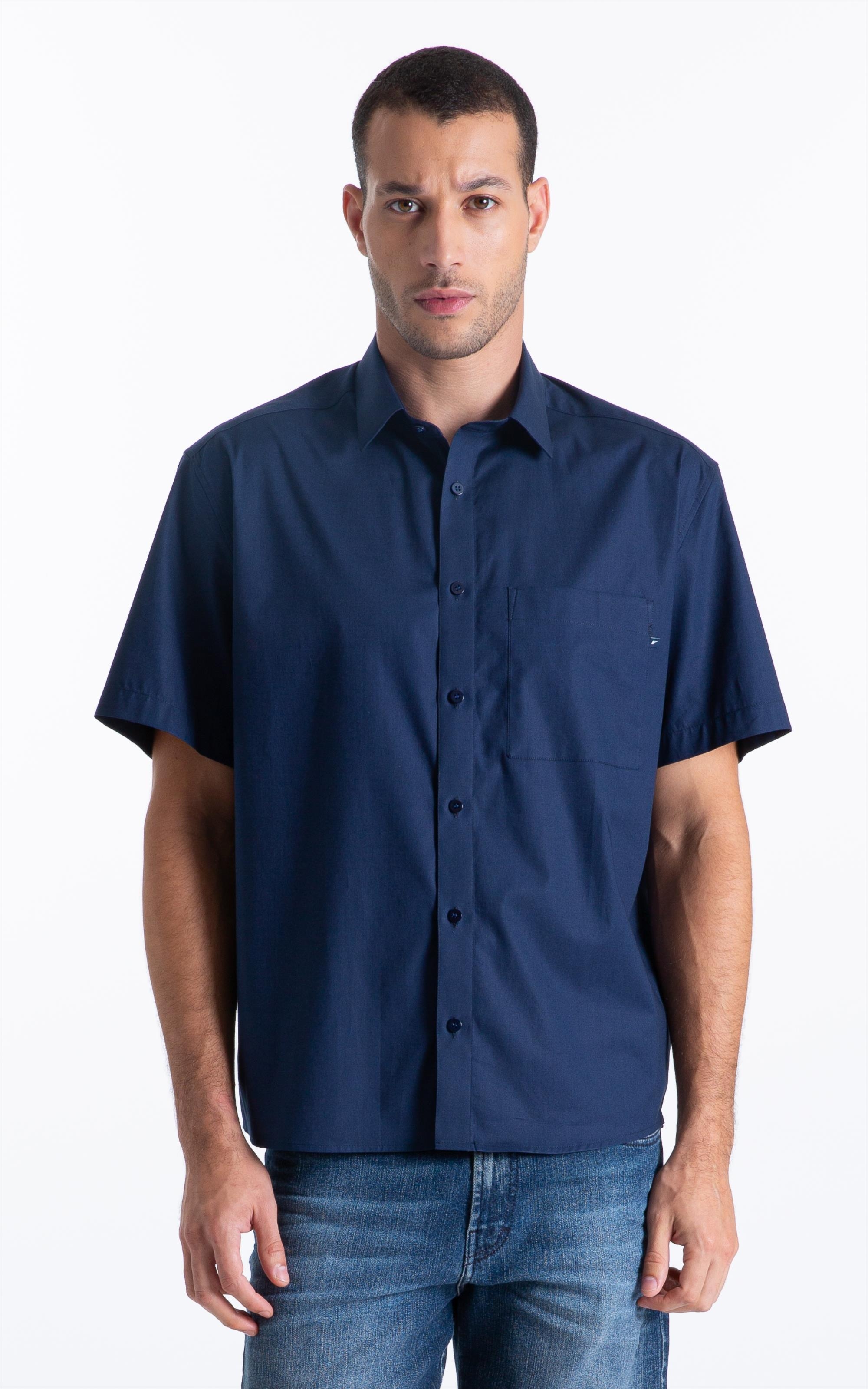 Camisa Tricoline Ly Vintage Xangai Mc Dark Navy