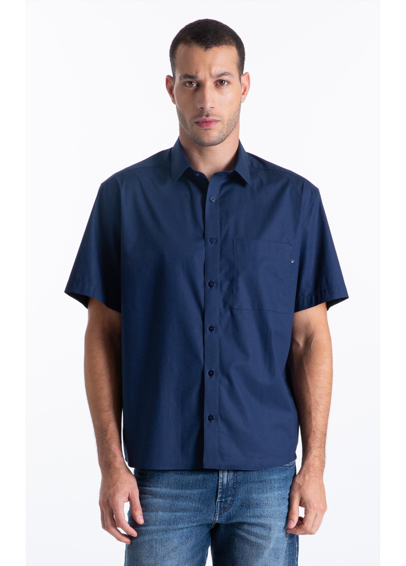 Camisa Tricoline Ly Vintage Xangai Mc Dark Navy