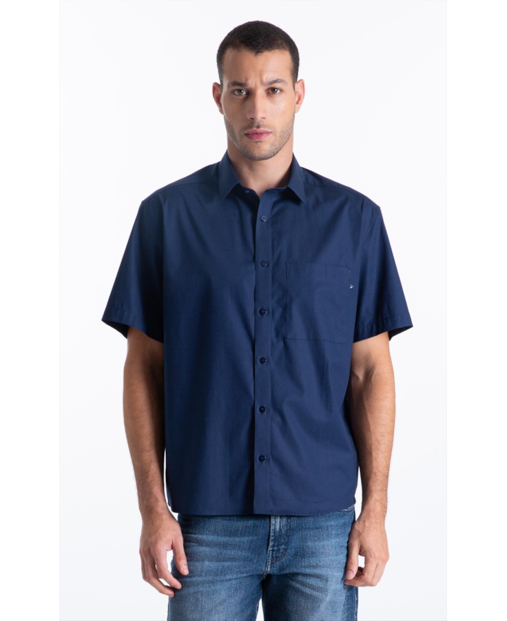 Camisa Tricoline Ly Vintage Xangai Mc Dark Navy