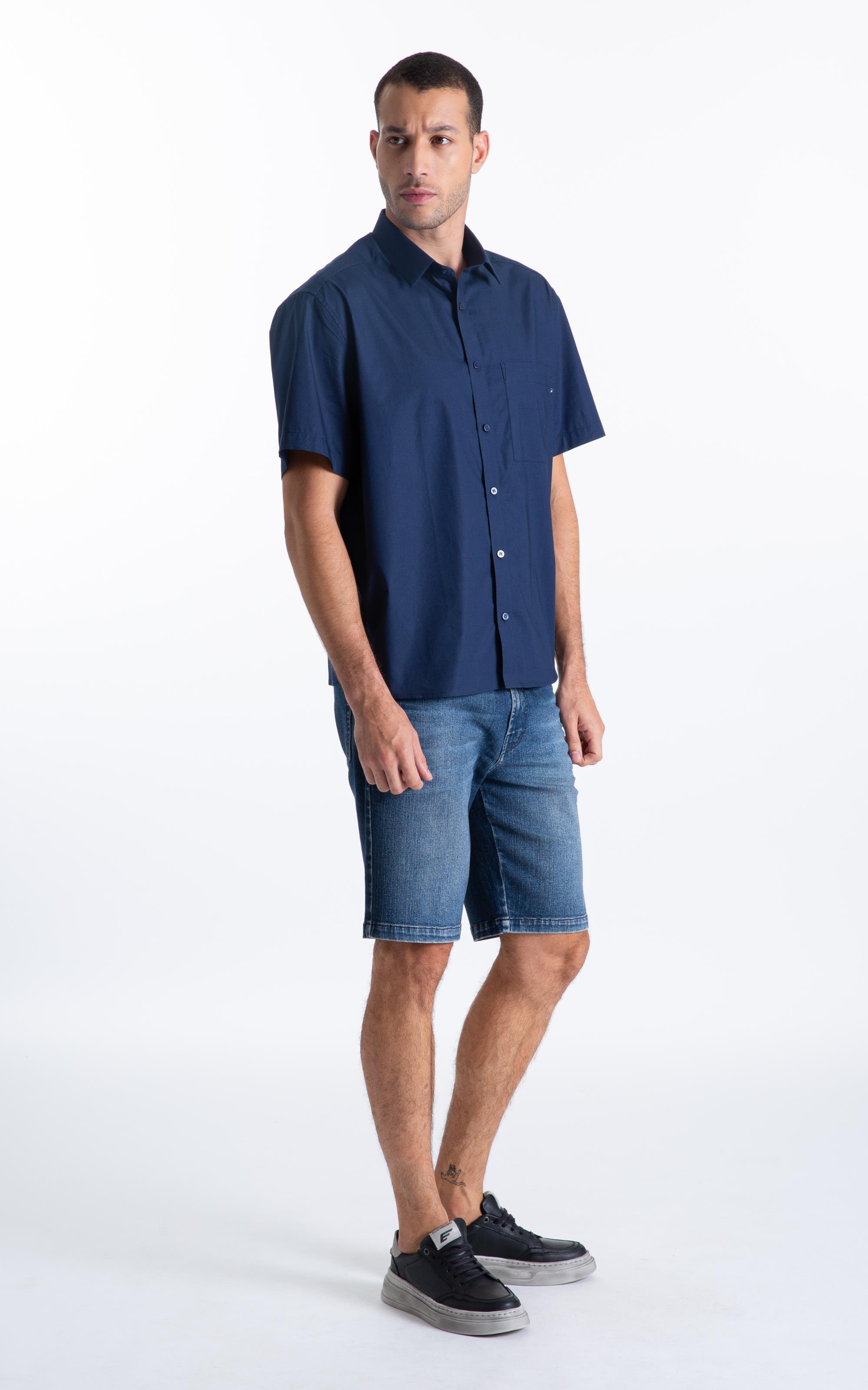 Camisa Tricoline Ly Vintage Xangai Mc Dark Navy