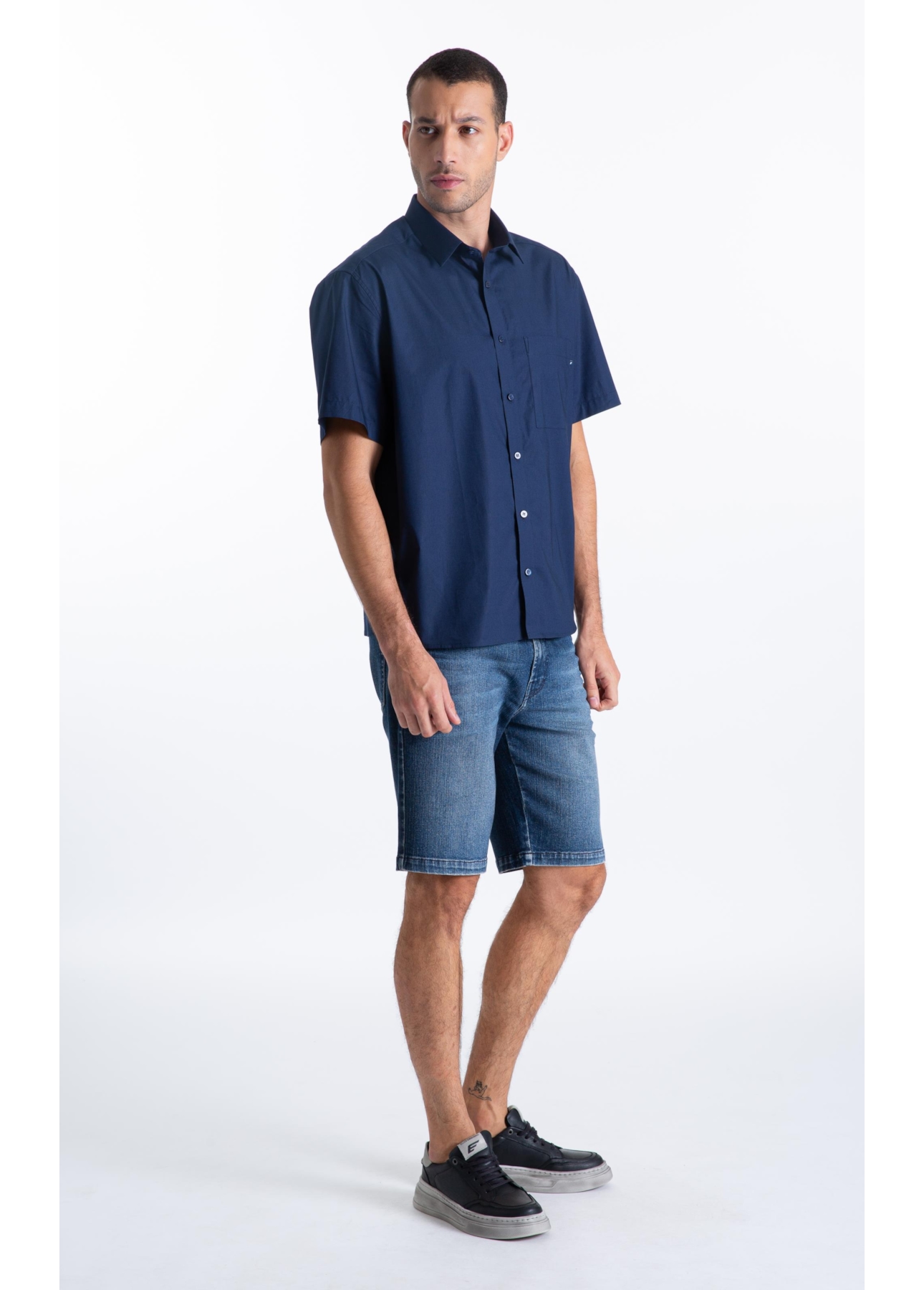 Camisa Tricoline Ly Vintage Xangai Mc Dark Navy