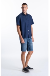 Camisa Tricoline Ly Vintage Xangai Mc Dark Navy
