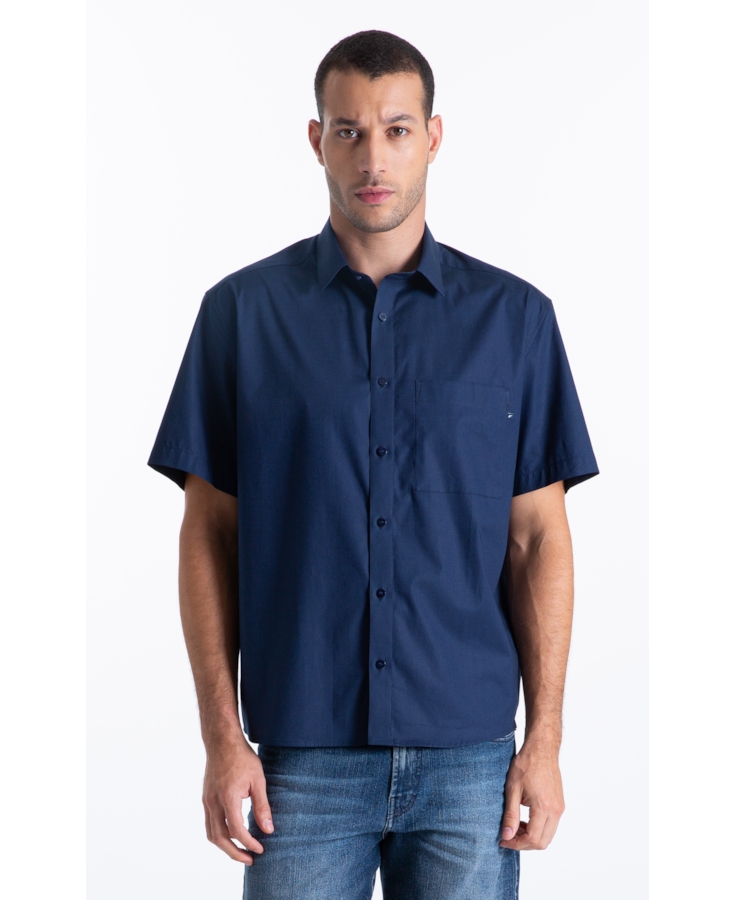 Camisa Tricoline Ly Vintage Xangai Mc Dark Navy