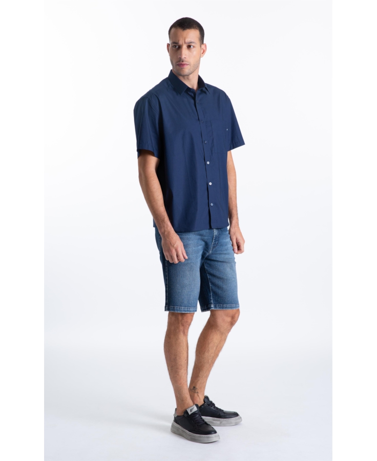 Camisa Tricoline Ly Vintage Xangai Mc Dark Navy