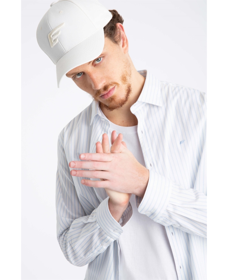 Camisa Tricoline Ly Wind Slim Italian Azul Chofer