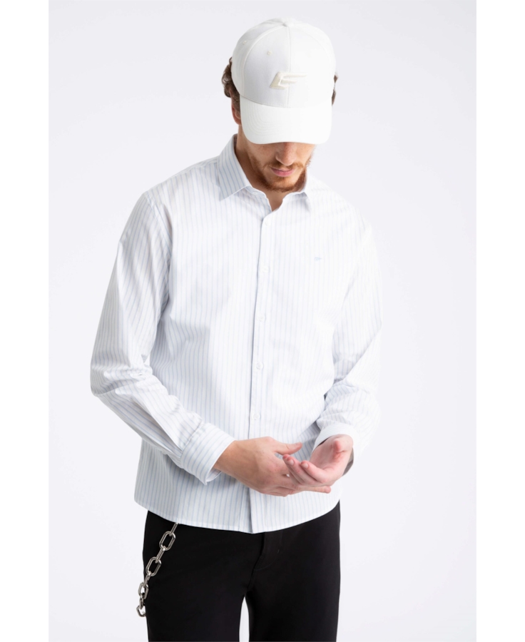 Camisa Tricoline Ly Wind Slim Italian Azul Chofer