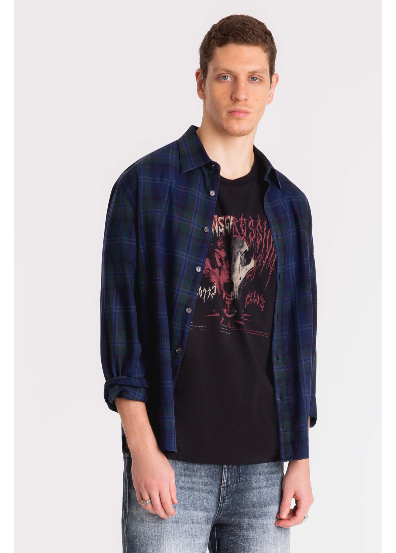 Camisa Tricoline Madra Stripes Slim Petroleo