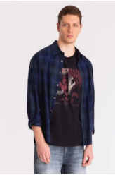 Camisa Tricoline Madra Stripes Slim Petroleo