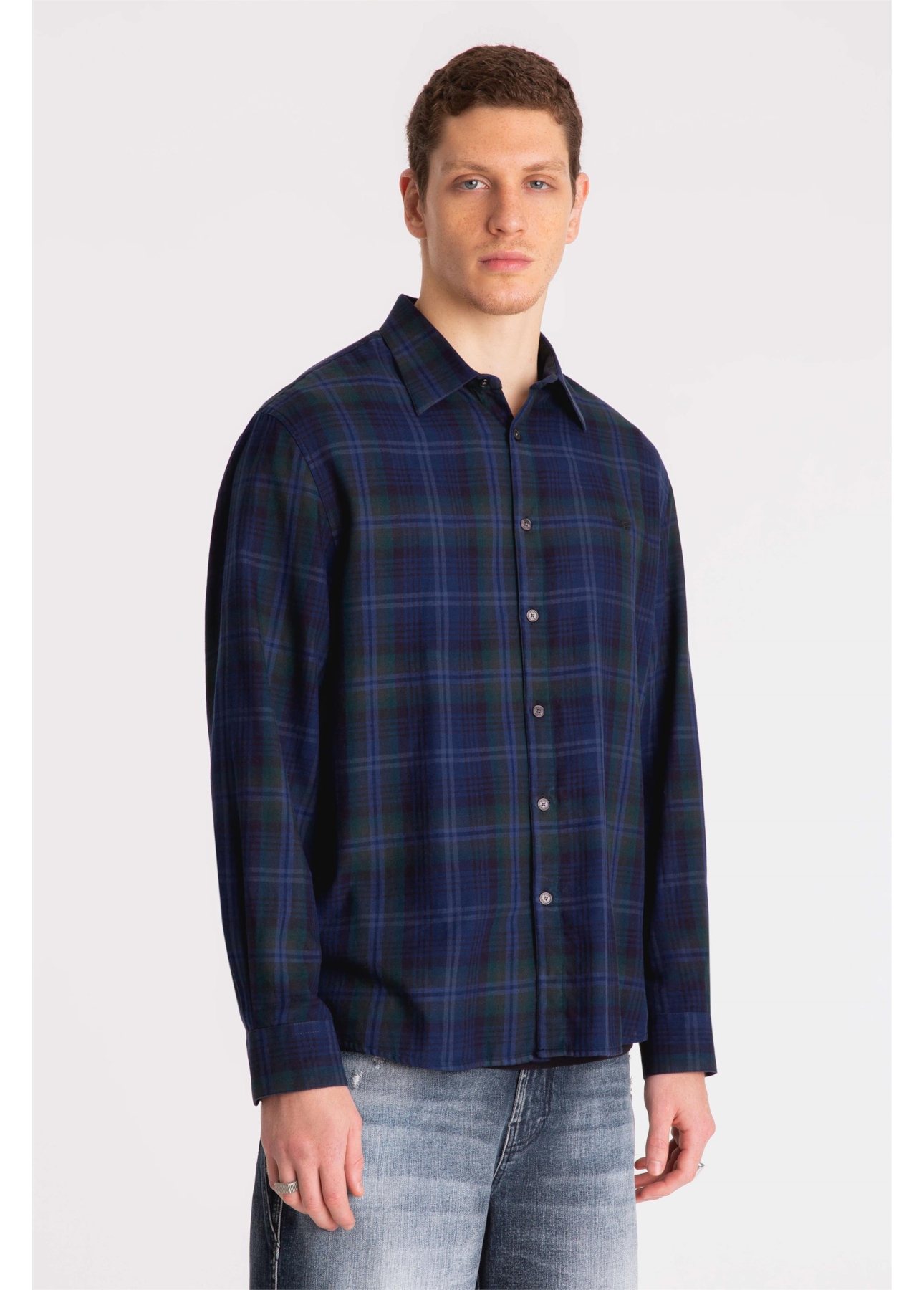 Camisa Tricoline Madra Stripes Slim Petroleo