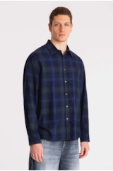 Camisa Tricoline Madra Stripes Slim Petroleo