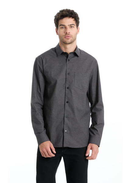 Camisa Tricoline Plaid Cinza