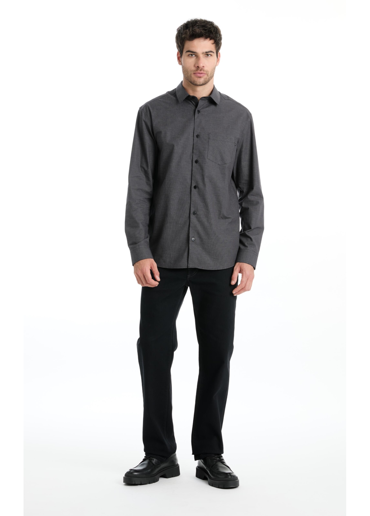 Camisa Tricoline Plaid Cinza