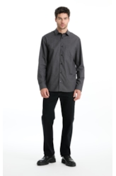 Camisa Tricoline Plaid Cinza