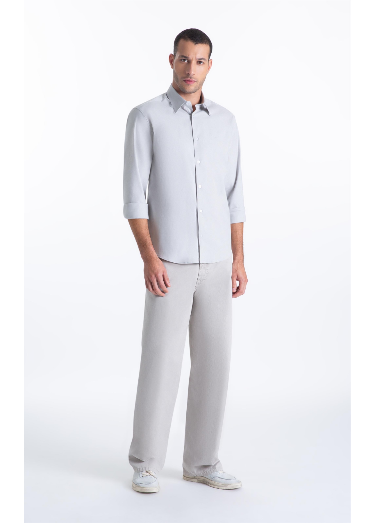 Camisa Tricoline Slim Irish Cinza