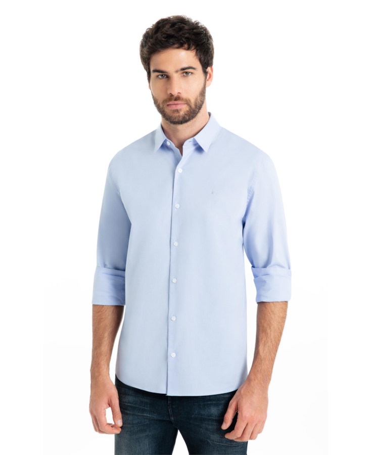 Camisa Tricoline Slim Irish White Blue