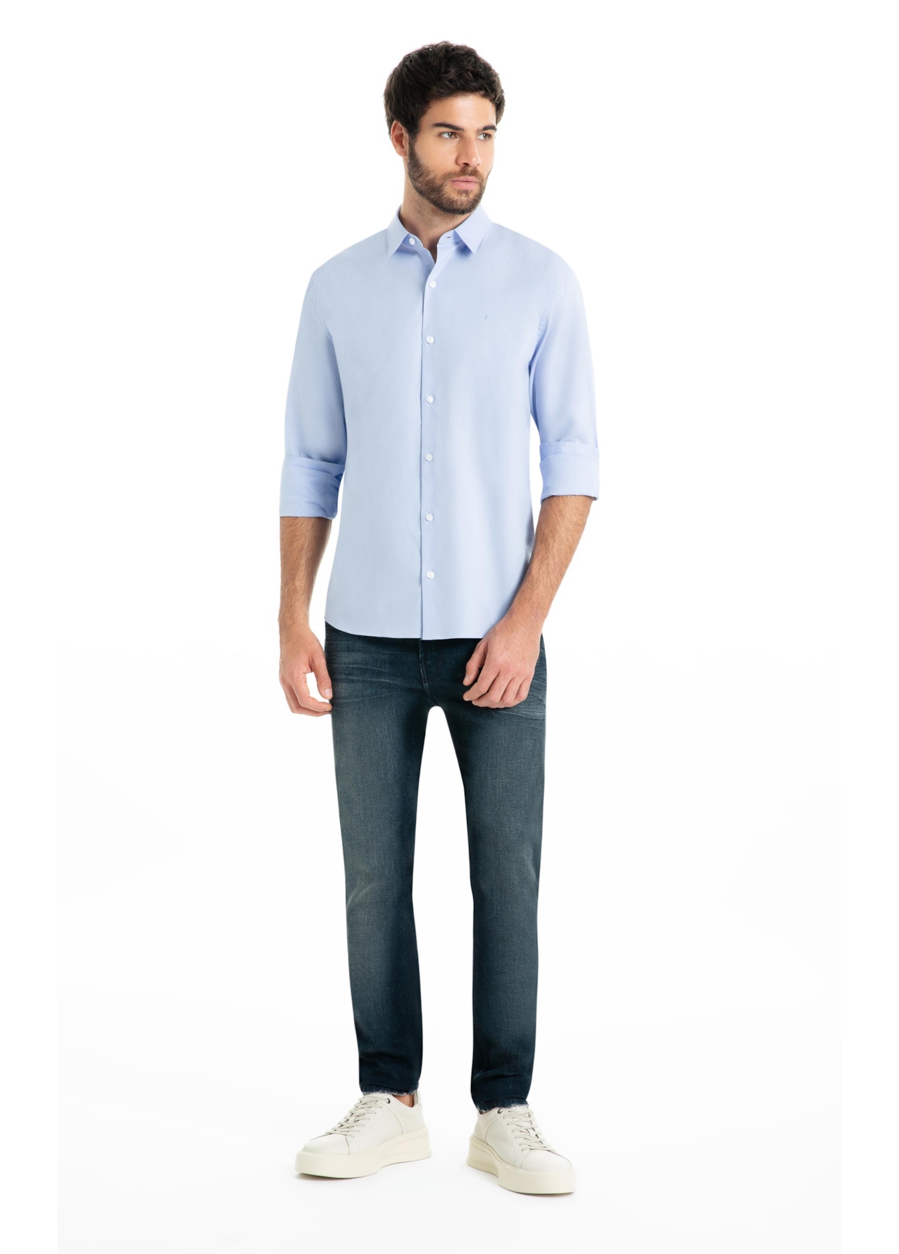 Camisa Tricoline Slim Irish White Blue