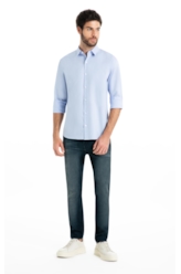 Camisa Tricoline Slim Irish White Blue