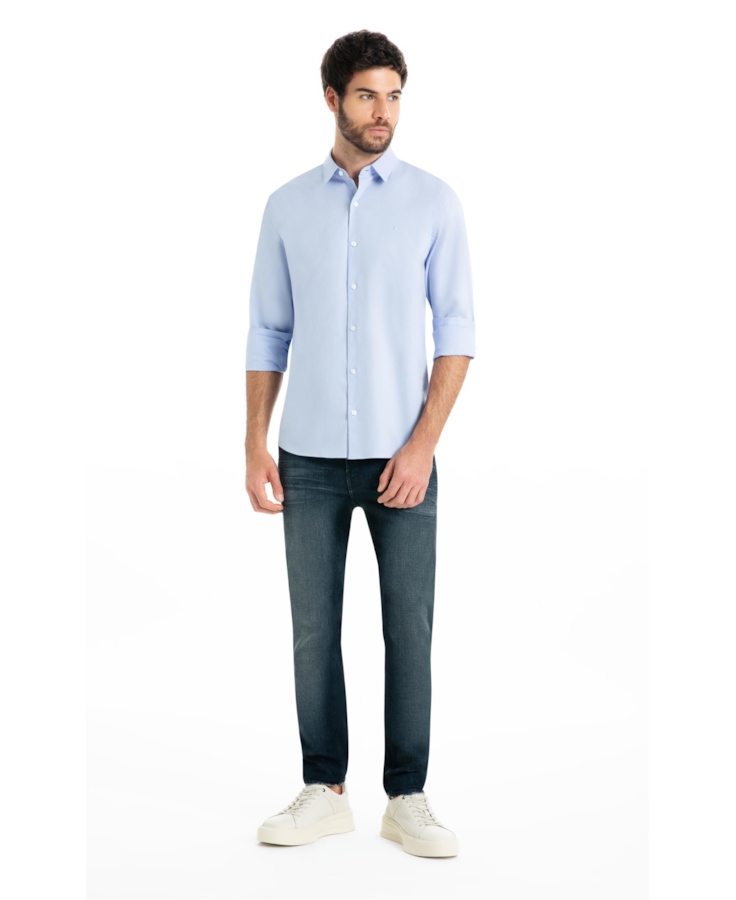 Camisa Tricoline Slim Irish White Blue