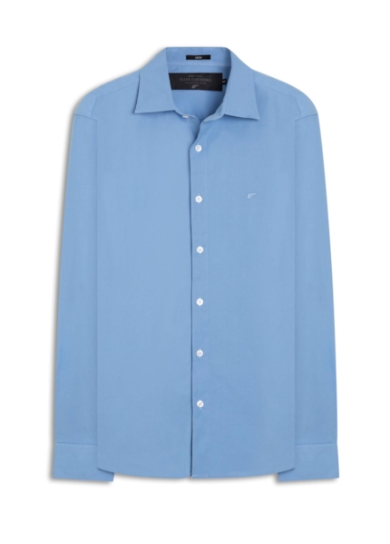 Camisa Tricoline Slim Italian Azul Pervante