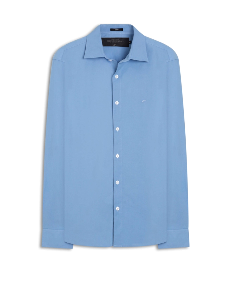 Camisa Tricoline Slim Italian Azul Pervante